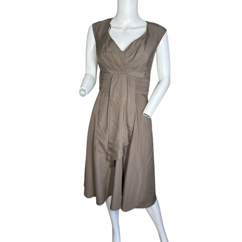 Jax Women’s Taupe Brown Fit & Flare Cocktail Dress Size 10 Sleeveless V-neck